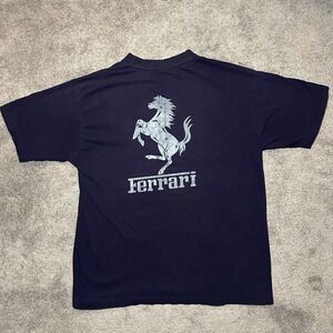 Vintage Ferrari T-shirt Mens Size XL Navy Blue Big Silver Logo